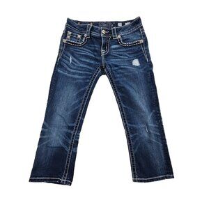 Miss Me Women's Low Rise Cuffed Capri Embroidered Studded Pockets Size 25 Cross